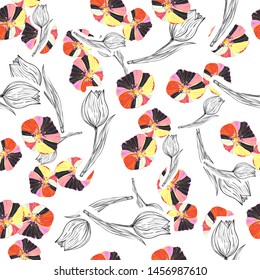 Flower craft cut paper collage pattern vector surface design