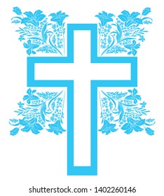 Flower Cross isolated on White background. Christian Symbol. Vector Illustration