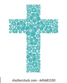 Flower Cross isolated on White background. Christian Symbol. Vector Illustration