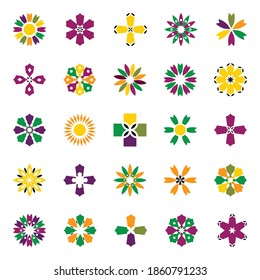 Flower and cross shape icons. Design elements set. Vector art.