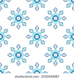 Flower Cross Stitch embroidery seamless.Geometric pixel ethnic patterns. American, Mexican,African, mediterranean,nordic,Aztec style.Tradition folk art background design for products,fabric,decorate