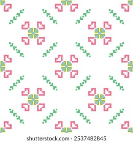 Flower Cross Stitch embroidery seamless.Geometric pixel ethnic patterns. American, Mexican,African, mediterranean,nordic,Aztec style.Tradition folk art background design for products,fabric,decorate