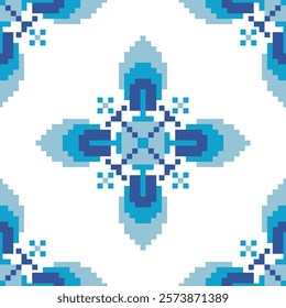 Flower Cross Stitch embroidery seamless.Geometric pixel ethnic patterns. American, Mexican,African, mediterranean,nordic,Aztec style.Tradition folk art background design for products,fabric,decorate