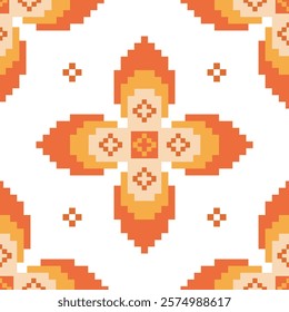 Flower Cross Stitch embroidery seamless.Geometric pixel ethnic patterns. American, Mexican,African, mediterranean,nordic,Aztec style.Tradition folk art background design for products,fabric,decorate