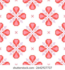 Flower Cross Stitch embroidery seamless.Geometric pixel ethnic patterns. American, Mexican,African,mediterranean, nordic,Aztec style.Tradition folk art background design for products,fabric,decorate