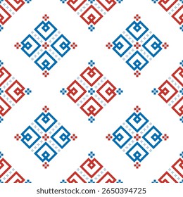 Flower Cross Stitch embroidery seamless.Geometric pixel ethnic patterns. American, Mexican,African,mediterranean, nordic,Aztec style.Tradition folk art background design for products,fabric,decorate