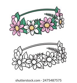 flower crown isolated on white background. Simple design outline style. You can change color you want. Easy to edit. Vector illustration