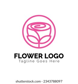 Flower and crown logo design in pink color vector art illustration