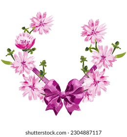 Flower crown made of pink flowers with a silk blue bow separate vector