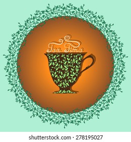 Flower cup with frame. Tea time.