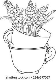 flower in a cup outline for coloring book