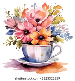 Flower In Cup Watercolor Sublimation Clipart