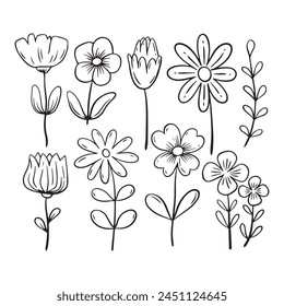 flower cute doodle collection set hand drawn black and white
