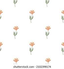 Flower cute seamless pattern. Hand drawn field background. Repeated texture in doodle style for fabric, wrapping paper, wallpaper, tissue. Vector illustration.