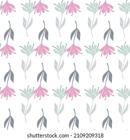 Flower cute seamless pattern. Hand drawn field background. Repeated texture in doodle style for fabric, wrapping paper, wallpaper, tissue. Vector illustration.
