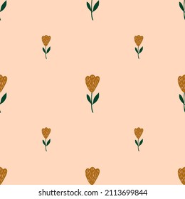 Flower cute seamless pattern. Hand drawn field background. Repeated texture in doodle style for fabric, wrapping paper, wallpaper, tissue. Vector illustration.