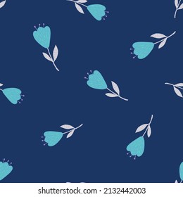 Flower cute seamless pattern. Hand drawn field background. Repeated texture in doodle style for fabric, wrapping paper, wallpaper, tissue. Vector illustration.