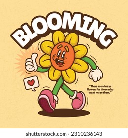 Flower Cute Trendy Retro Cartoon Vector Hand Drawn