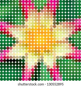 Flower dahlia. Vector circle color ton dots.