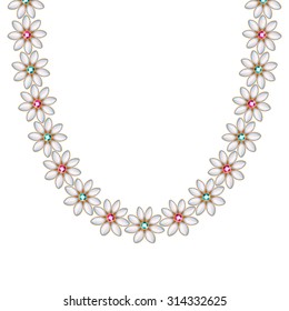 Flower daisy gemstones and pearls chain necklace or bracelet. Personal fashion accessory design ethnic indian style.