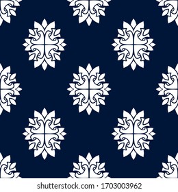 Flower damask ornate seamless pattern. Vector surface design for fabric, apparel textile, book, interior, wallpaper background