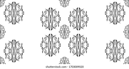 Flower damask ornate seamless pattern. Vector surface design for fabric, apparel textile, book, interior, wallpaper background