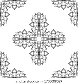 Blumendamast orniert nahtloses Muster. Vektorgrafik-Design für Gewebe, Bekleidung, Buch, Interieur, Hintergrund