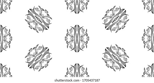 Flower damask ornate seamless pattern. Vector surface design for fabric, apparel textile, book, interior, wallpaper background