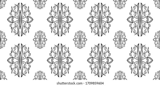 Flower damask ornate seamless pattern. Vector surface design for fabric, apparel textile, book, interior, wallpaper background