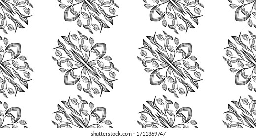 Blumendamast orniert nahtloses Muster. Vektorillustration-Oberflächendesign für Gewebe, Bekleidung, Buch, Interieur, Hintergrund