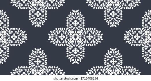 Flower damask ornate seamless pattern. Vector surface design for fabric, apparel textile, book, interior, wallpaper