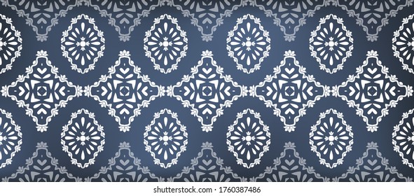 Damasco de flores ornamentado con un patrón impecable. Diseño de superficie vectorial para tela, ropa textil, libro, interior, fondo de papel pintado