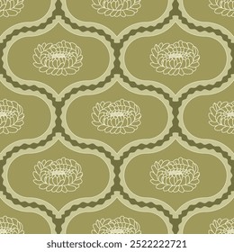 Padrão sem emenda de damasco de flor. O arco crisântemo repete o fundo. Design floral retro interminável. Ilustração vetorial.