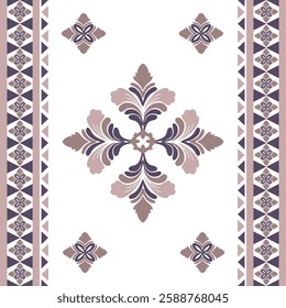 Flower damask seamless pattern with ethnic motifs in brown and black. Baroque style. Vecter texture design for textile edges, carpets, sarees, curtains, tiles, and pottery.