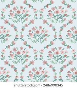 Flower Damask Fliesenmuster Repeat Vektorgrafik File Block Print Blumenmuster