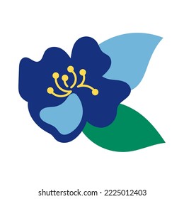 Flower in dark blue and yellow colors. Beautiful plant on white background cartoon illustration. Nature, greenery, flora concept