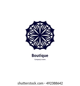 Flower dark logotype for beauty, Spa salon, boutique, flower shop, business. Company mark, emblem, element. Simple geometric mandala logo. Kaleidoscope big bud. Surround abstract blossom.