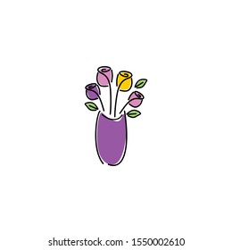 Flower dating logo icon for couple as a gift for boyfriend or girlfriend. In a pot and vase. fresh nature plant. vintage modern look. coronet line art. apply to web, shop, boutique, mobile phone, wall