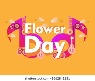 flower day, beautiful greeting card background or template banner with music theme. vector design illustration