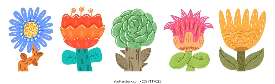 Flower decor elementa set vector illustration