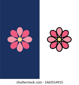 Flower, Decoration, Easter, Flower, Plant  Icons. Flat and Line Filled Icon Set Vector Blue Background. Vector Icon Template background