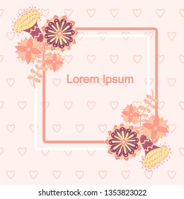 Flower decoration pink frame, Lorem Ipsum. Design element pink heart background stock vector illustration for web, for print