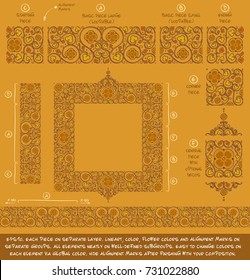 Flower Decorative building blocks to create Ornament compositions.All elements neatly on well-defined layers and groups. Easy to edit colors via Global Color.
