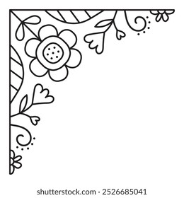 Flower decorative corner vector line drawing illustration