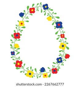 Flower decorative frame. Egg shape festive hand drawn border for Easter design. Vector illustration.