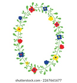 Marco decorativo de las flores. Borde oval festivo dibujado a mano. Ilustración vectorial para el diseño de Pascua, cumpleaños, invitación a la boda, tarjeta de saludo.