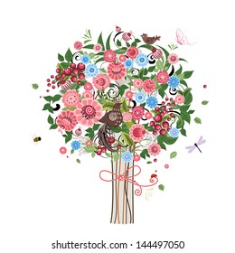 Flower decorative tree with birds