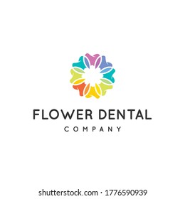 flower dental orthodontic implant care logo design template vector idea modern simple colorful playful