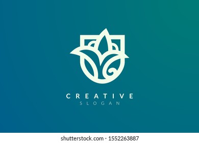 Flower design with abstract shape. Minimalist and simple vector in gold for product and brand. Suitable for spa, hotel, beauty, health, fashion, cosmetic, boutique, salon, yoga, therapy.