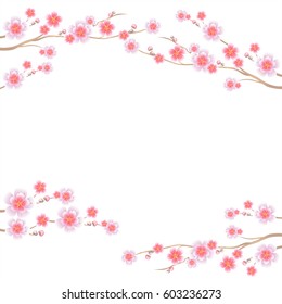 Flower Design. Flower Background. Branches Of Sakura Isolated On White Background. Apple-tree Flowers. Cherry Blossom. Vector EPS 10 Cmyk